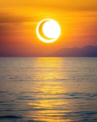 Poster - Spectacular Solar Eclipse Over the Ocean at Sunset Viewed From a Serene Beach Location