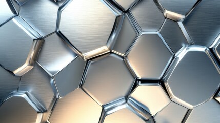 Poster - A close-up of metallic hexagonal structures with a brushed surface, showcasing a blend of light and shadow effects.