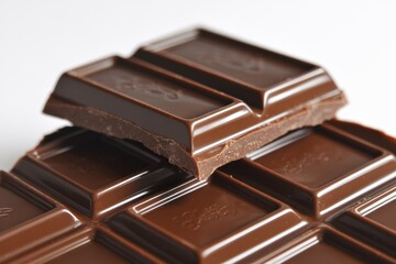 Poster - A close up of a broken chocolate bar  showing the rich brown color and smooth texture.