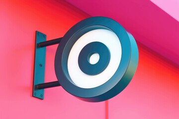 Poster - A black and white circular sign with a red background