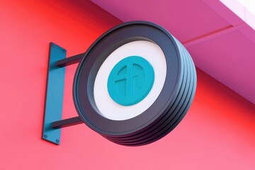 Poster - A round sign with a blue circle and a white background.