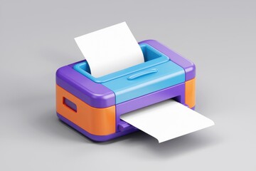 Fototapete - A colorful cartoon printer with a blank paper coming out of it.