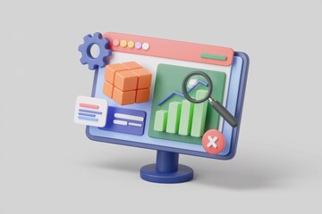 Aufkleber - Computer monitor with data analysis  optimization  and performance icons.