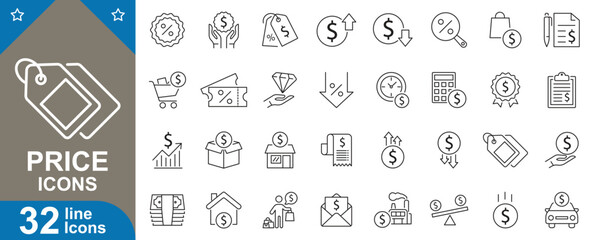 Wall Mural - price line icons set. dollar, cost, discount, sale, payment, tag, affordability, value, pricing and 