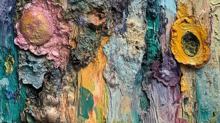 Aufkleber - Abstract mixed media artwork combining various textures and colors to create a visually striking composition