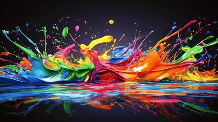 Poster - Vibrant splashes of colorful paint creating an abstract explosion against a dark background.