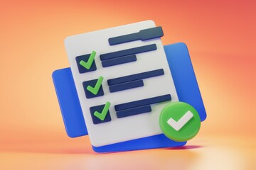 Aufkleber - 3D illustration of a checklist with green checkmarks.