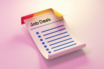 Poster - A paper scroll with Job Desk written on it and a list of checkboxes below.