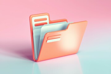 Leinwandbilder - A 3D render of an orange folder with white tabs on a pink and blue background
