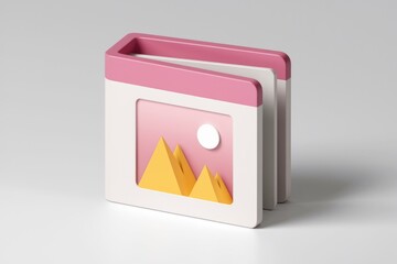 Poster - 3D illustration of a photo icon with mountains and a moon.