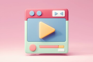 Fototapete - 3D cartoon style play button icon on pink background