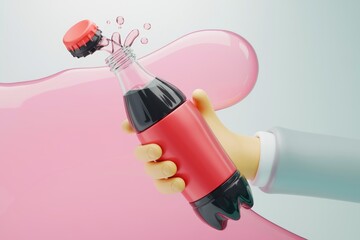 Poster - A hand holds a red soda bottle with a pink liquid splash behind it.