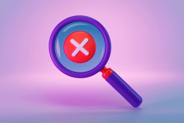 Poster - A magnifying glass with a red cross in the lens  symbolizing error or rejection.
