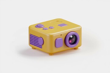 Poster - A yellow and purple projector with a lens and buttons