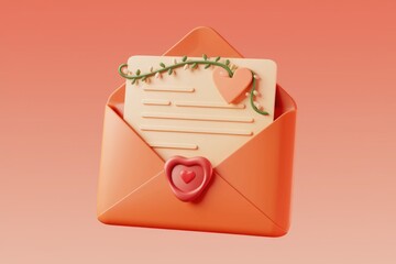 Poster - A red envelope with a heart shaped wax seal and a letter inside.