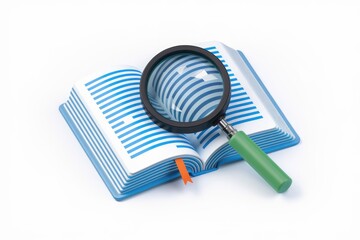 Poster - A magnifying glass rests on an open book  symbolizing research and exploration.
