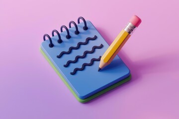 Aufkleber - A yellow pencil rests on a blue notepad with black wavy lines.