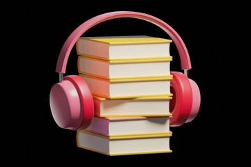 Poster - A stack of books with headphones on top  representing audiobooks.