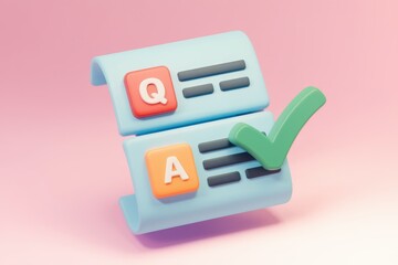 Aufkleber - 3D illustration of a Q&A with a checkmark  representing a question answered
