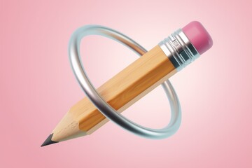 Poster - A pencil with a pink eraser is suspended by a silver ring.