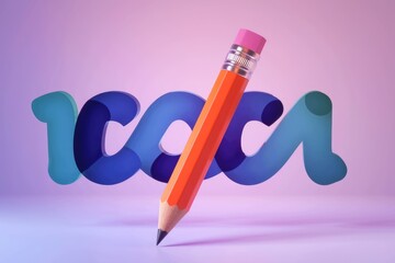 Poster - A pencil crossing the word  idea  in 3D.