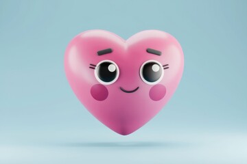 Poster - A pink heart with a cute face  smiling and blushing.