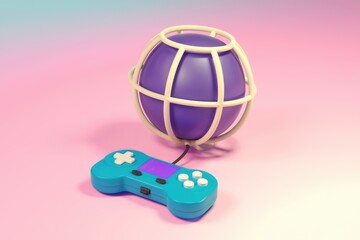 Aufkleber - A blue gamepad connected to a globe in a cage representing the internet and gaming.