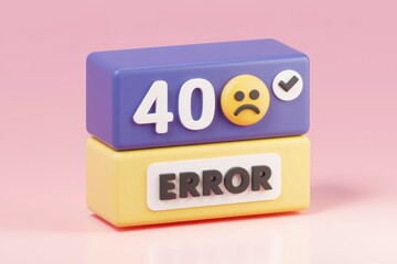 Poster - 3D render of a 404 error message with a sad face.