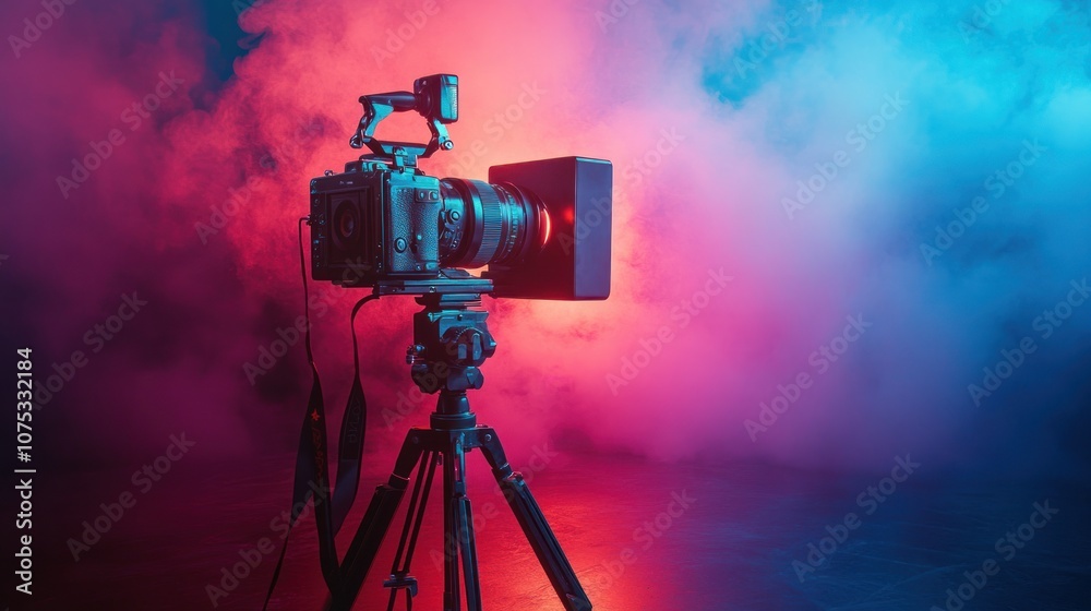 Professional Video Camera Setup in Dramatic Lighting Stock Photo ...