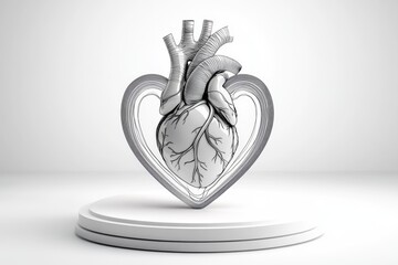 Poster - Minimalist outline of a heart shape, drawn with a single clean line on a white background