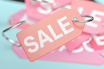 Poster - Pink sale tag with white text on blue background