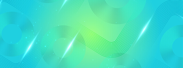 Poster - Blue and Green Abstract Banner With Geometric Lines Design Ideal for Post, Background, Banner, Ad, Promo, Invitation, Etc
