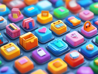 Poster - Colorful 3D app icons on a blue surface.