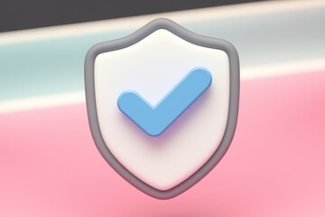 Fototapete - A white shield with a blue checkmark  symbolizing protection and security.