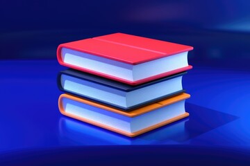 Fototapete - A stack of three colorful books on a blue surface.
