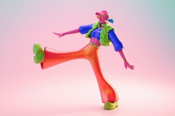 Poster - A 3D cartoon character with colorful clothing striking a pose.