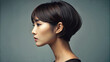 © marina sundukova - Young Asian Woman with Bob Cut in Profile, Modern Minimalist Portrait