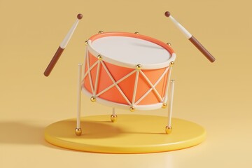 Poster - A 3D illustration of a red drum with two sticks.