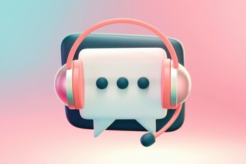 Aufkleber - 3D chat bubble with headphones for customer support.