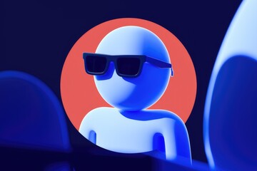 Leinwandbilder - A blue 3D character wearing sunglasses in front of a red background.