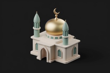 Aufkleber - 3D rendering of a mosque with a golden dome