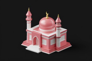 Aufkleber - A 3D model of a pink mosque with golden accents.