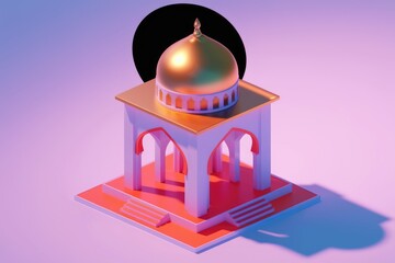 Aufkleber - Minimalist 3D rendering of a mosque with a golden dome