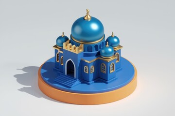Aufkleber - A 3D model of a blue mosque with golden accents