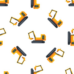 Poster - Excavator repeating pattern on white background, seamless pattern featuring a yellow excavator with a black chassis, ideal for construction, engineering, and heavy machinery projects