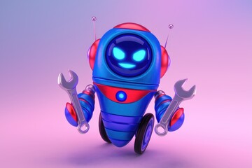 Aufkleber - A blue and red robot with a wrench in each hand.