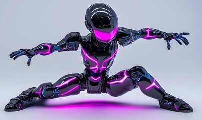 Poster - Vibrant 3D Robot Dance, a lively robot performing dynamic movements, illuminated by an array of colorful lights, creating an energetic atmosphere.