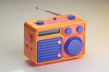 Poster - A colorful  retro style radio with a long antenna.