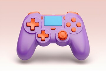 Poster - A purple and orange video game controller isolated on a white background.