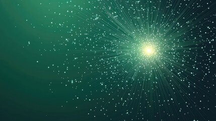 Poster - abstract green background featuring a star explosion in a line art illustration